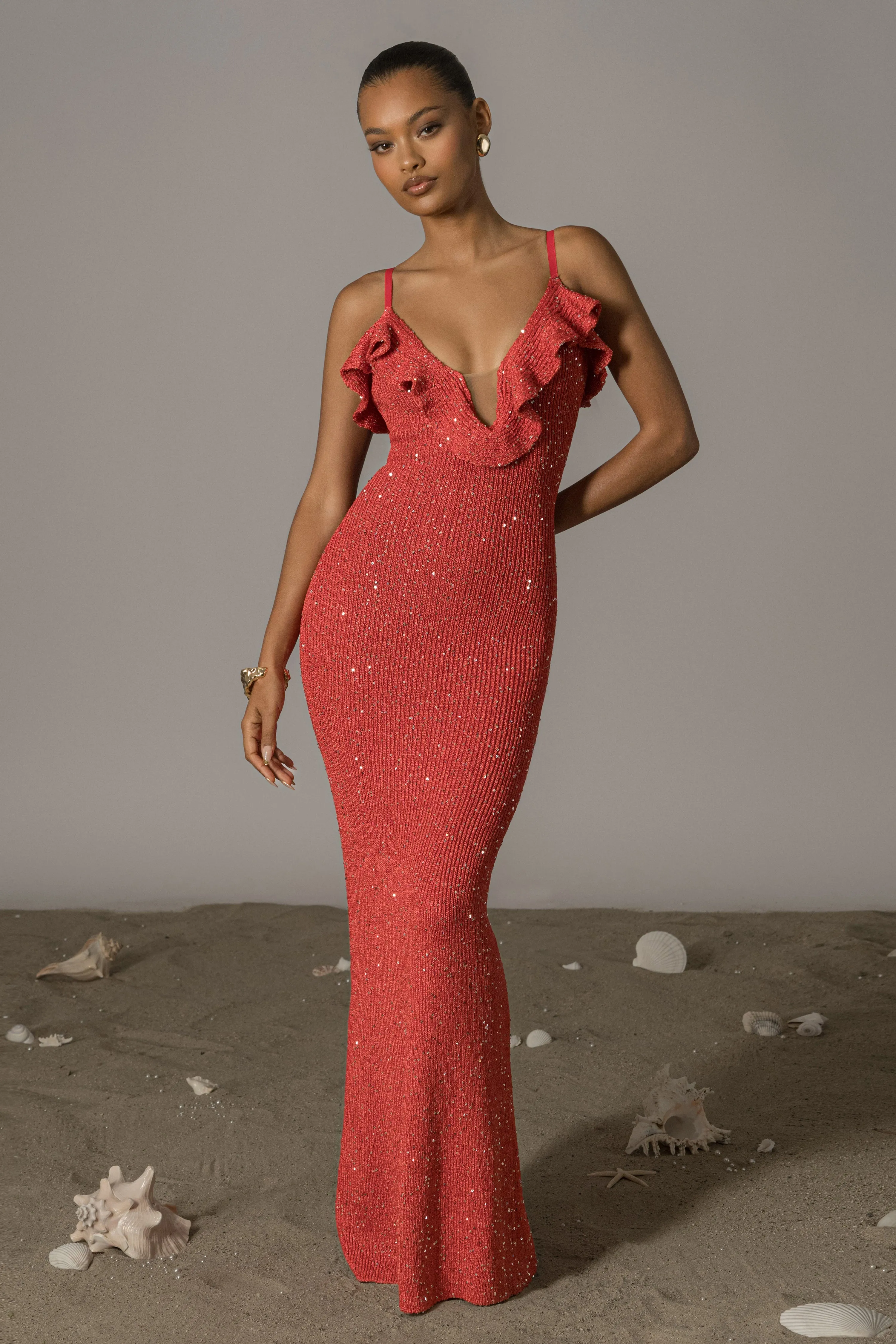 Coral Midnight Sparkle Maxi Dress