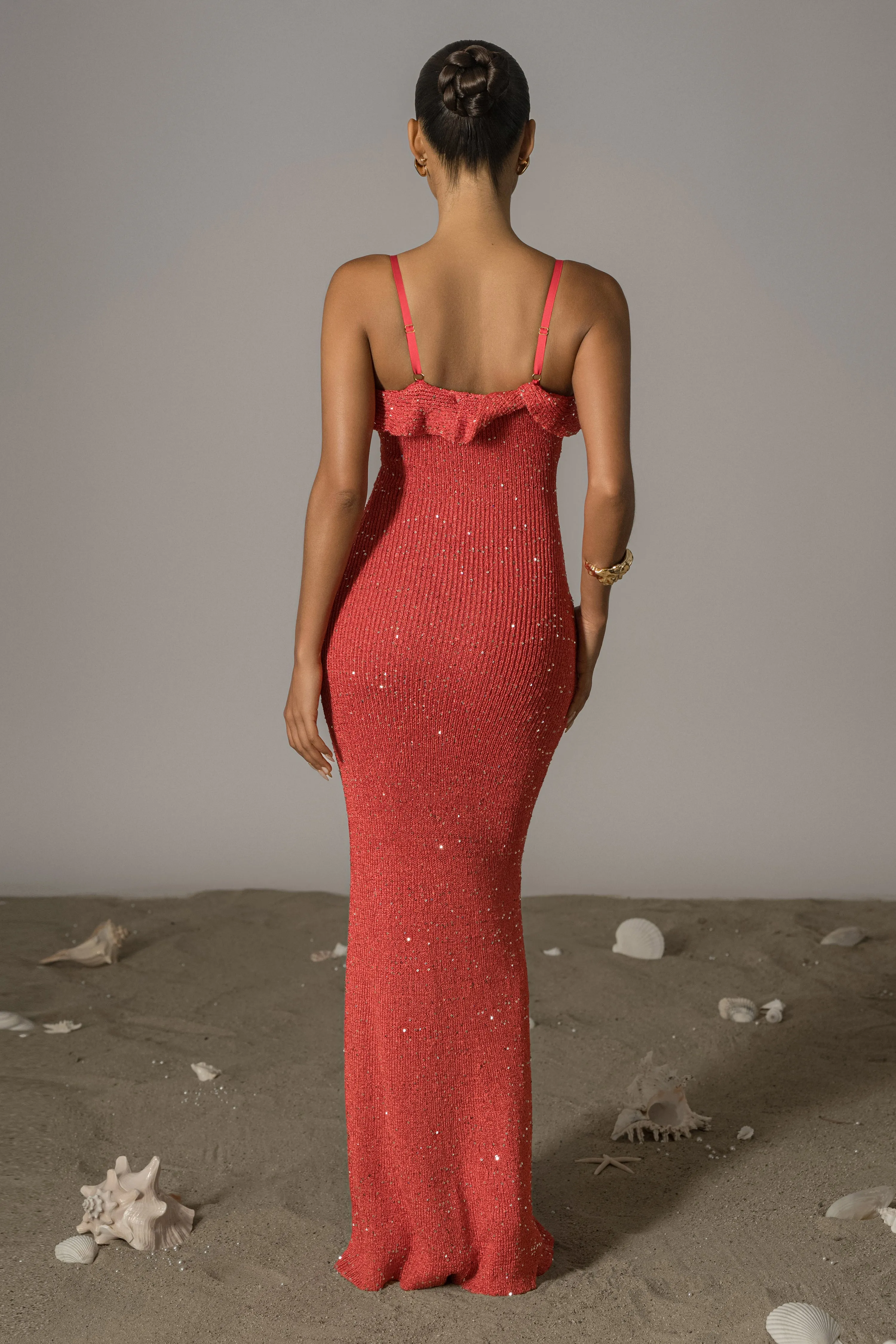 Coral Midnight Sparkle Maxi Dress