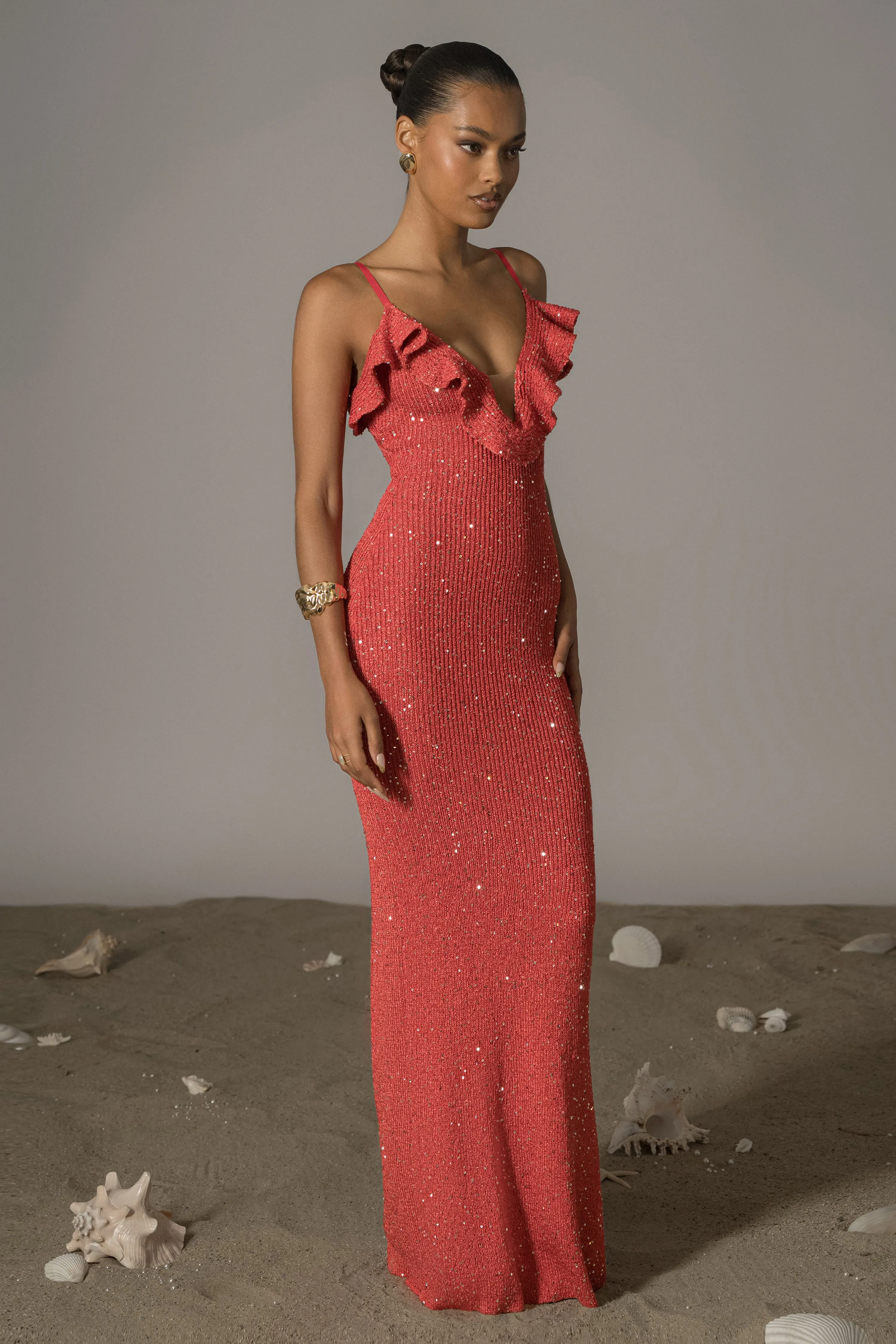 Coral Midnight Sparkle Maxi Dress