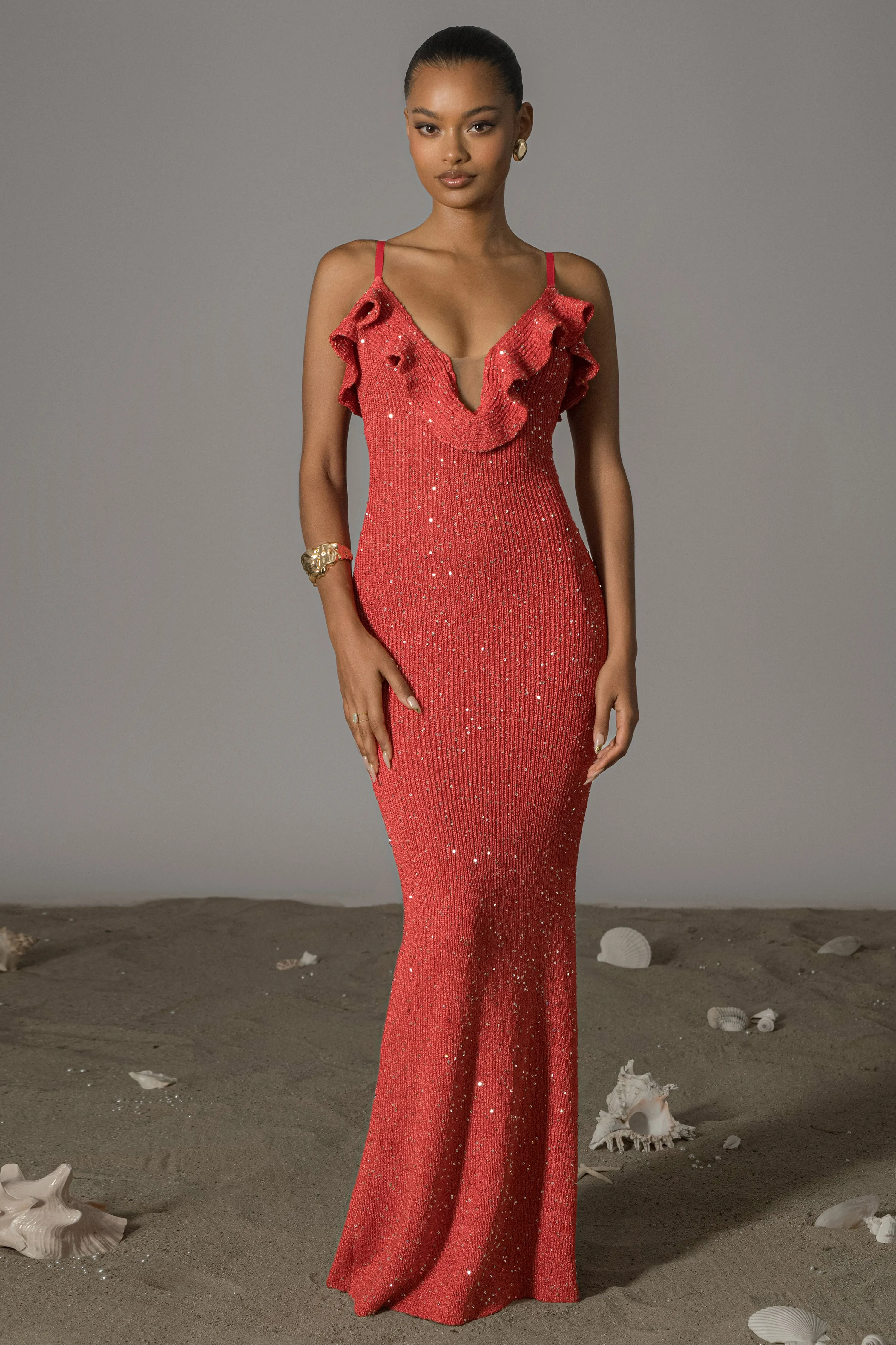 Coral Midnight Sparkle Maxi Dress