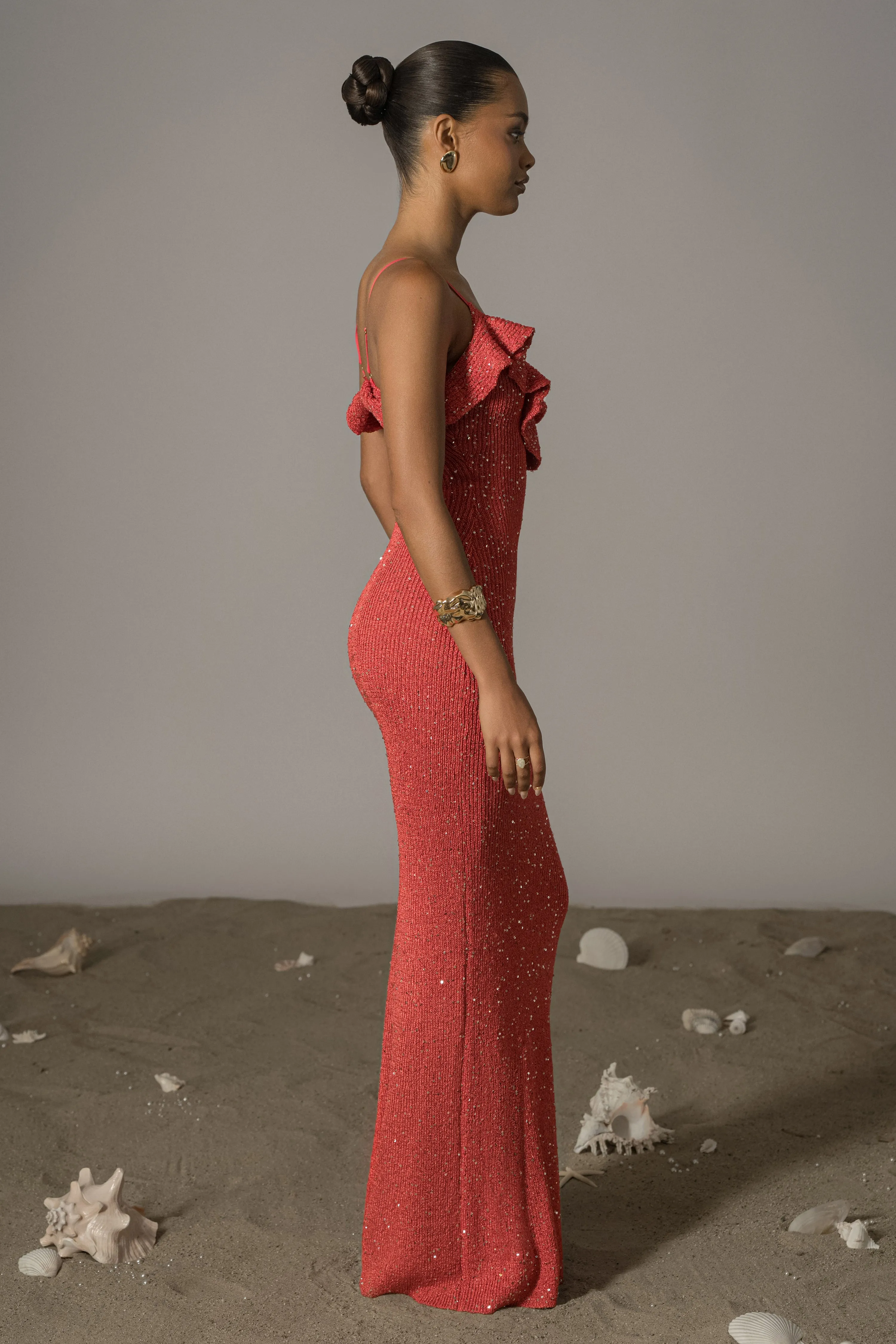 Coral Midnight Sparkle Maxi Dress