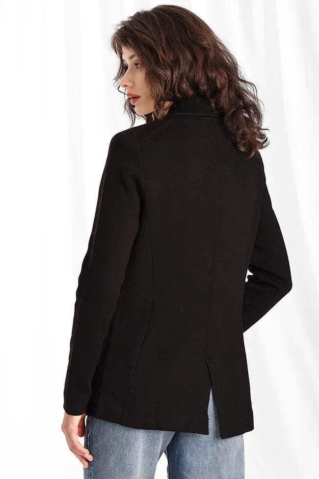 Cotton Blend Fitted Blazer | Black