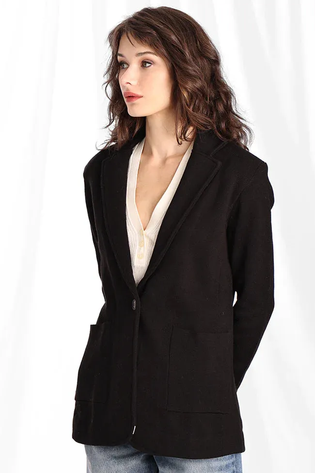 Cotton Blend Fitted Blazer | Black