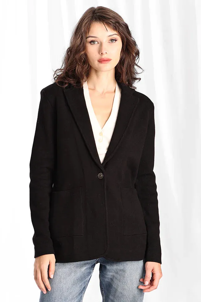 Cotton Blend Fitted Blazer | Black