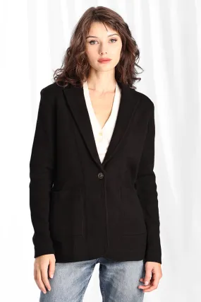 Cotton Blend Fitted Blazer | Black