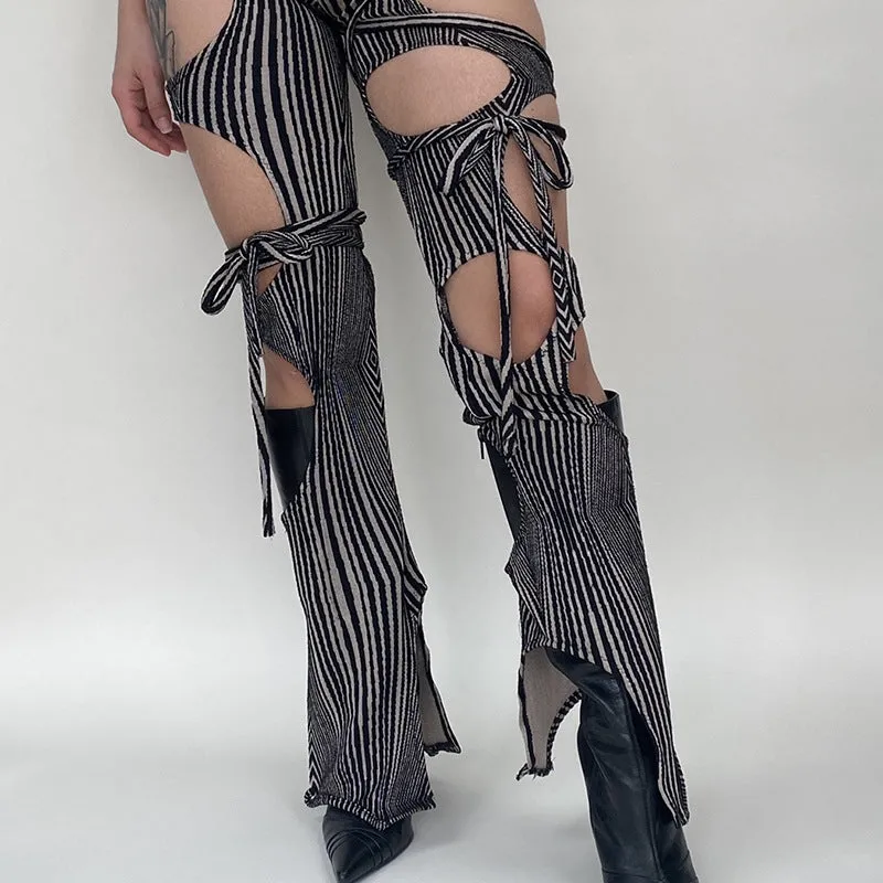 Cut Out Tie Loose Cropped Casual Pants