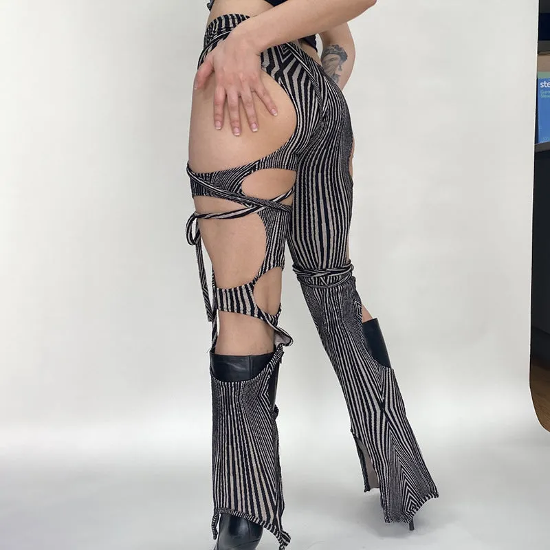 Cut Out Tie Loose Cropped Casual Pants