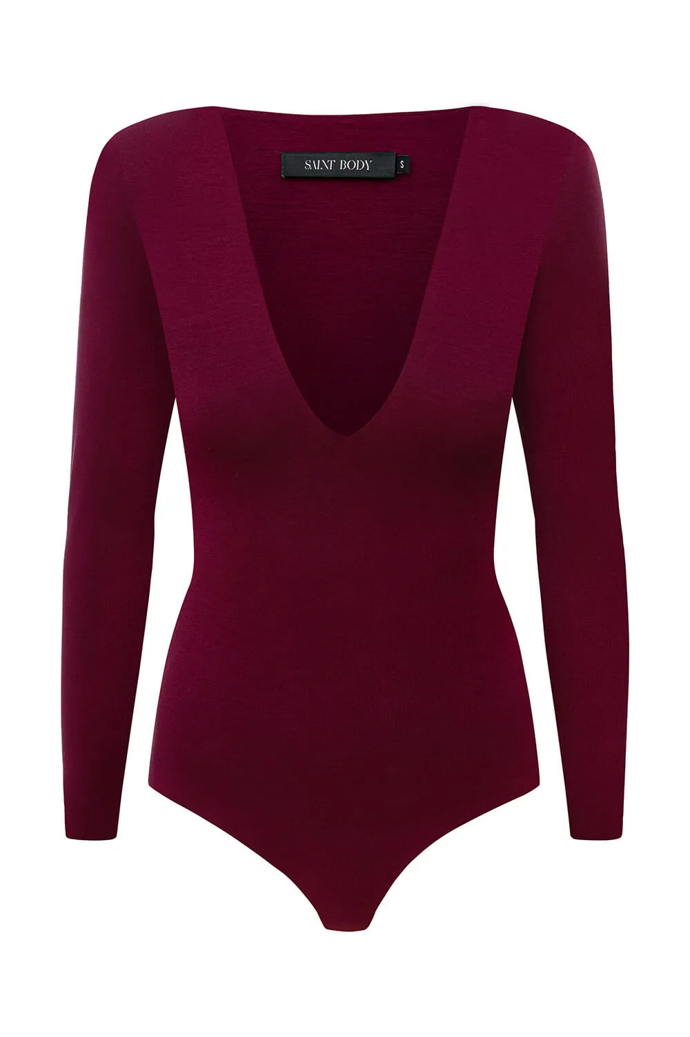 Deep V Neck Bodysuit Burgundy