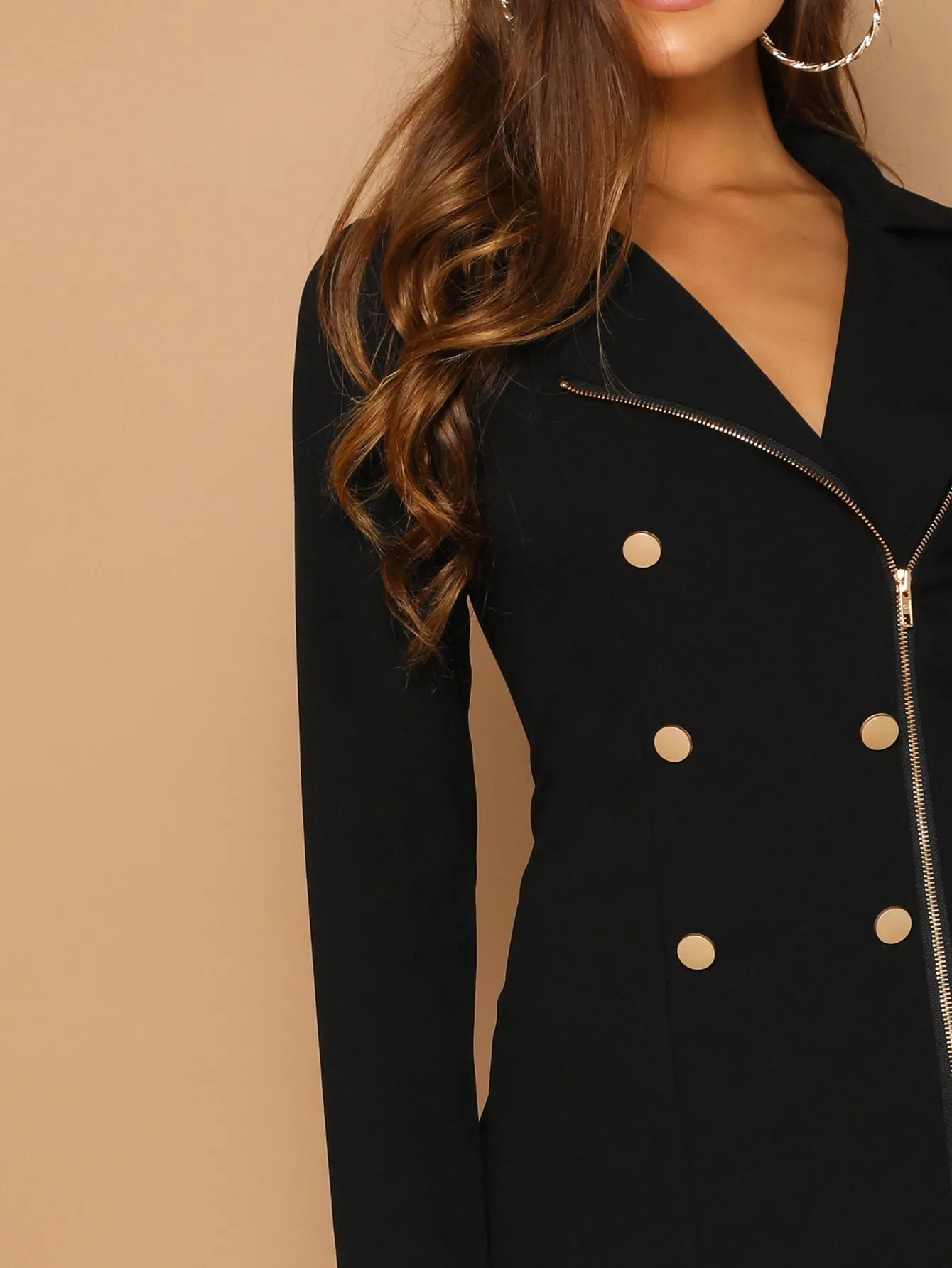 Double Breasted Asymmetrical Zip Up Dress