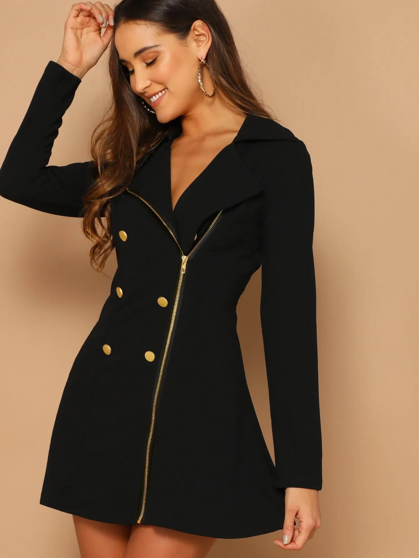 Double Breasted Asymmetrical Zip Up Dress