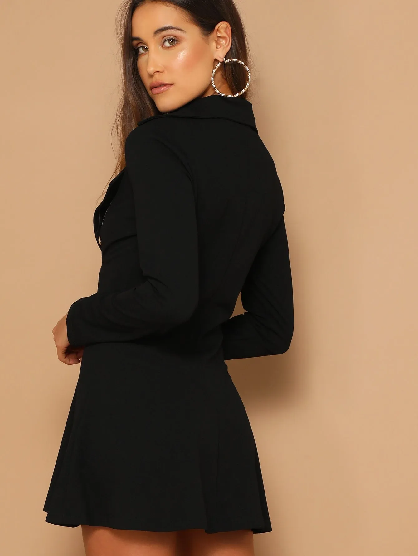 Double Breasted Asymmetrical Zip Up Dress
