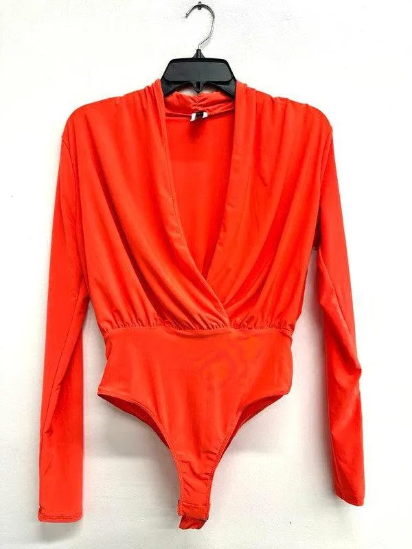 Double Layered Surplice Wrap Long Sleeve Bodysuit