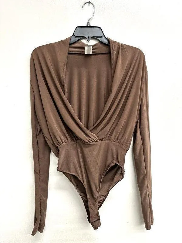 Double Layered Surplice Wrap Long Sleeve Bodysuit