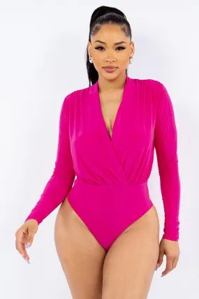 Double Layered Surplice Wrap Long Sleeve Bodysuit