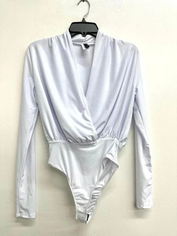 Double Layered Surplice Wrap Long Sleeve Bodysuit