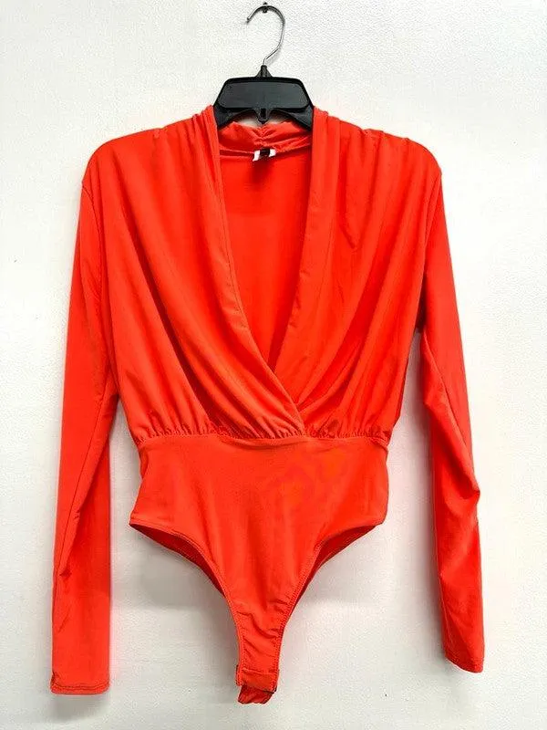 Double Layered Surplice Wrap Long Sleeve Bodysuit
