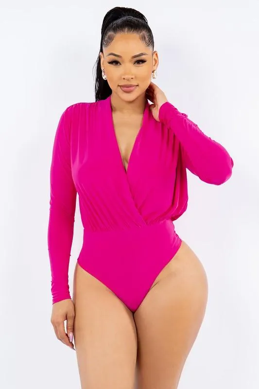 Double Layered Surplice Wrap Long Sleeve Bodysuit