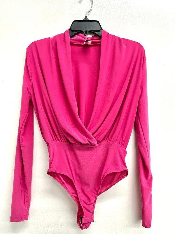 Double Layered Surplice Wrap Long Sleeve Bodysuit
