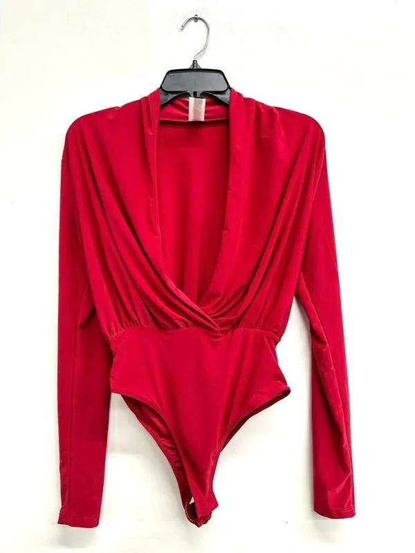 Double Layered Surplice Wrap Long Sleeve Bodysuit