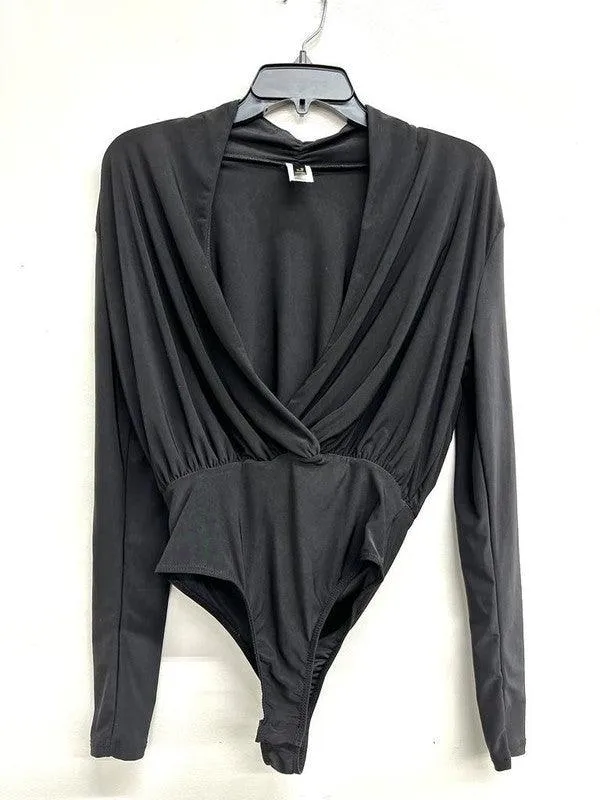 Double Layered Surplice Wrap Long Sleeve Bodysuit