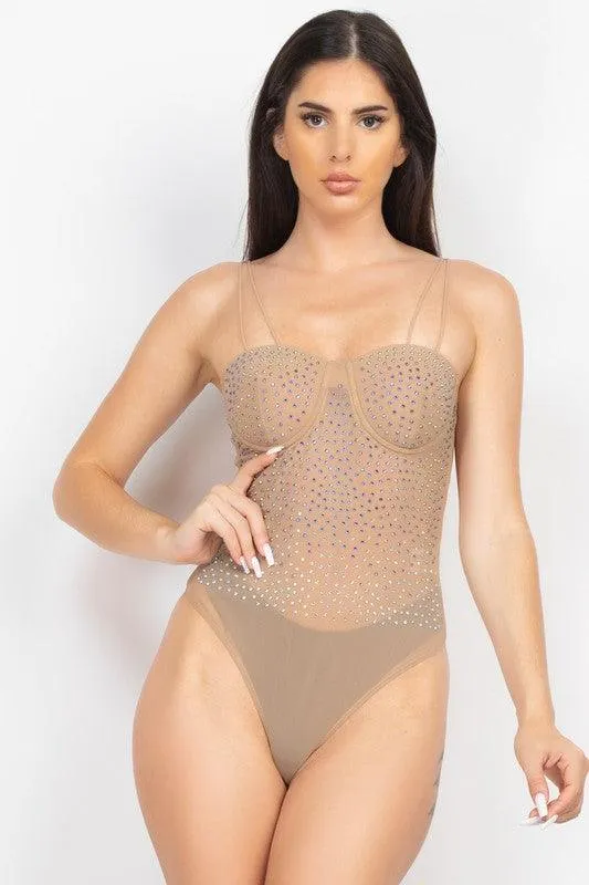 double strap rhinestone bodysuit
