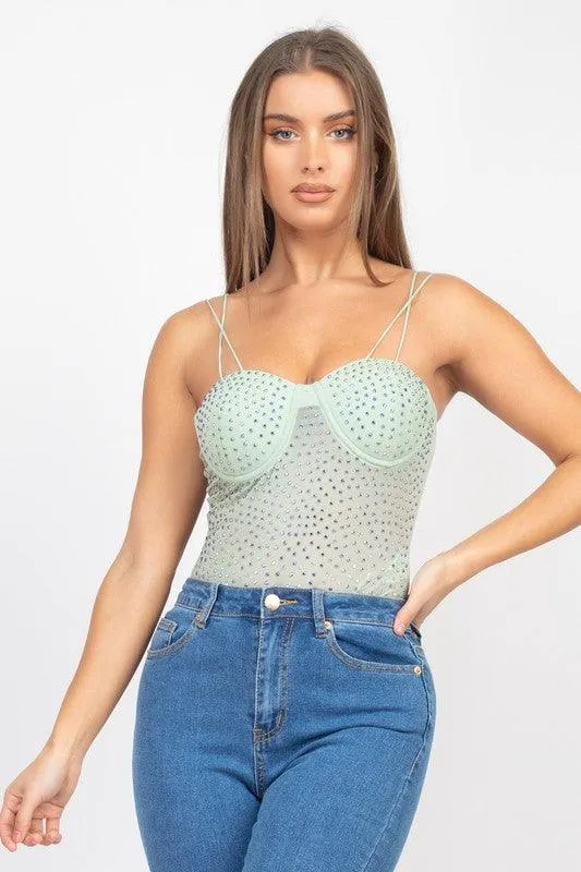 double strap rhinestone bodysuit