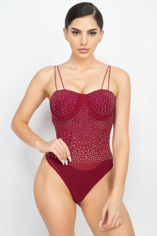 double strap rhinestone bodysuit