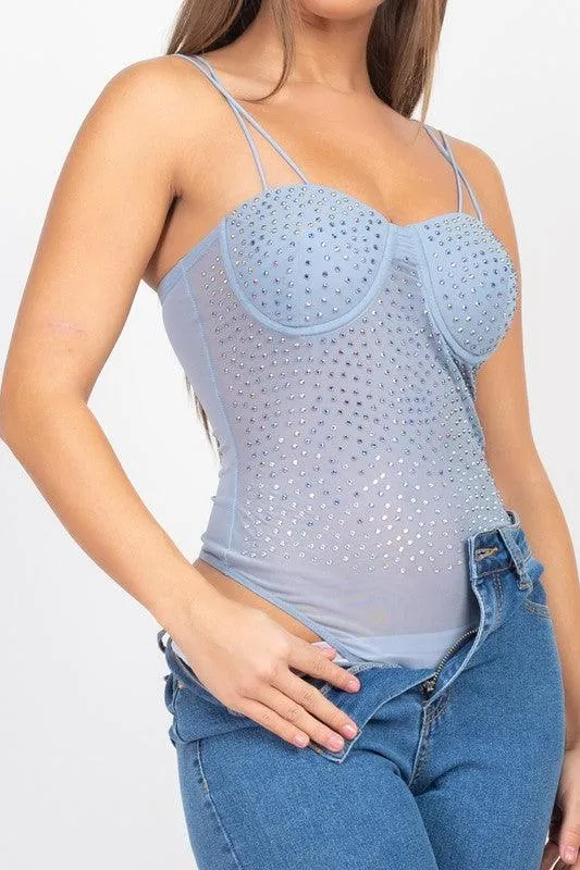 double strap rhinestone bodysuit