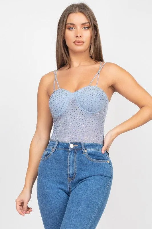 double strap rhinestone bodysuit