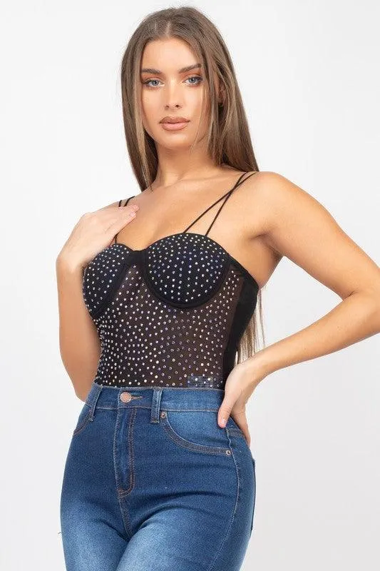 double strap rhinestone bodysuit