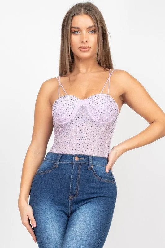 double strap rhinestone bodysuit