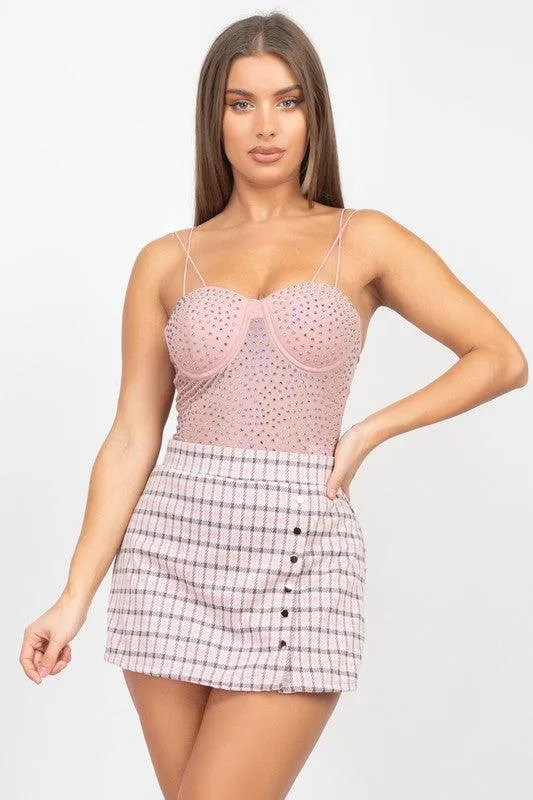 double strap rhinestone bodysuit