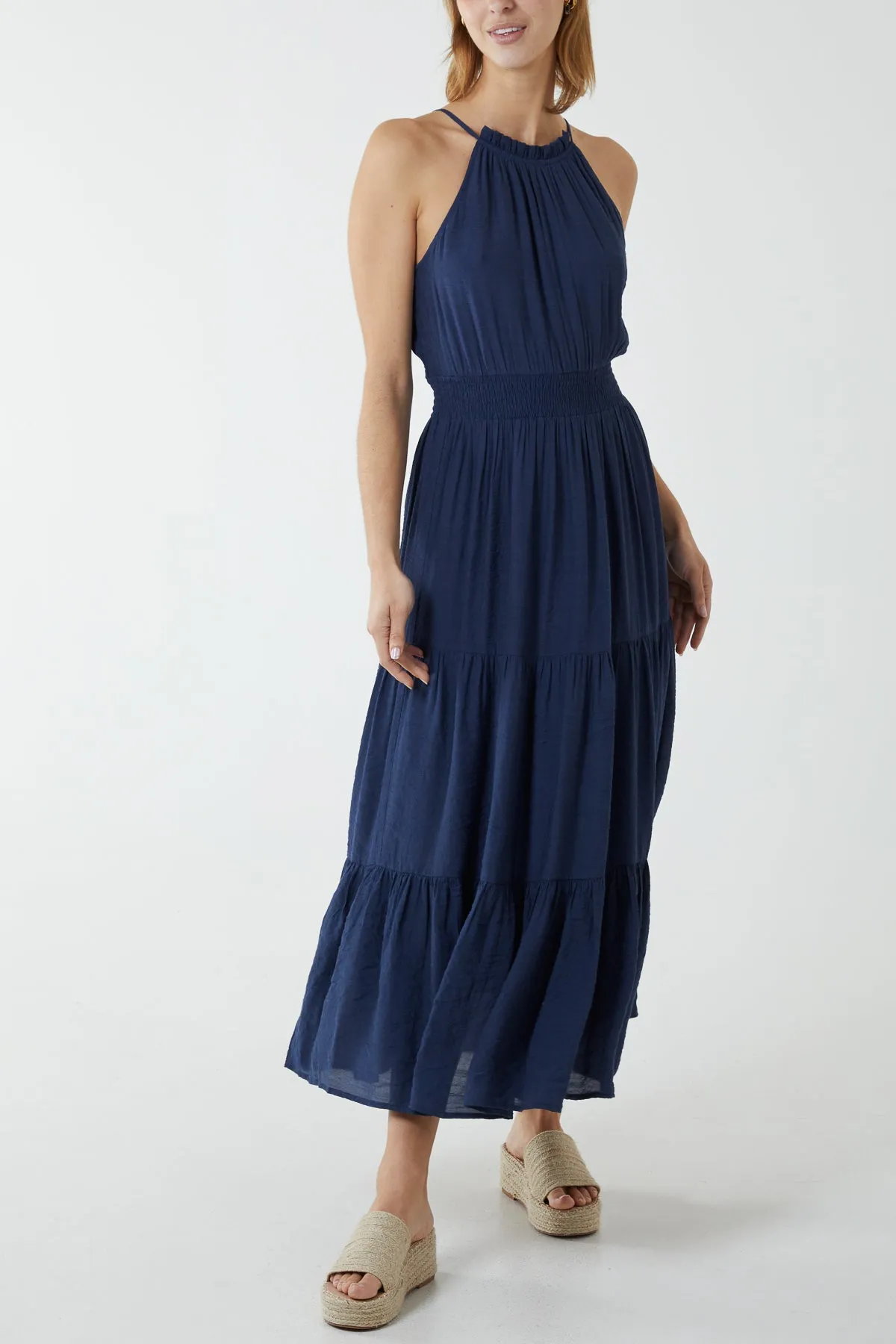 Drawstring Halterneck Maxi Dress