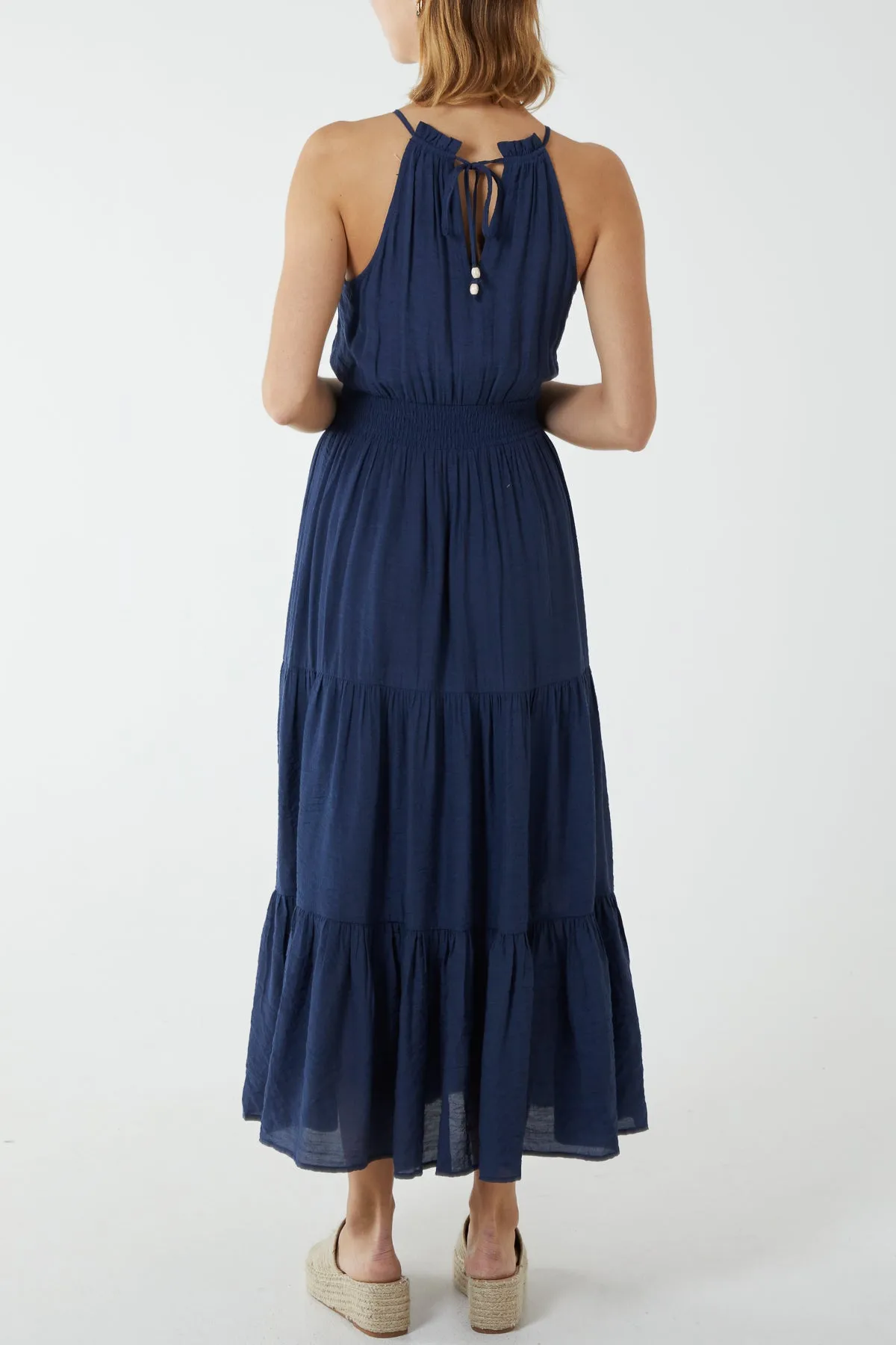Drawstring Halterneck Maxi Dress