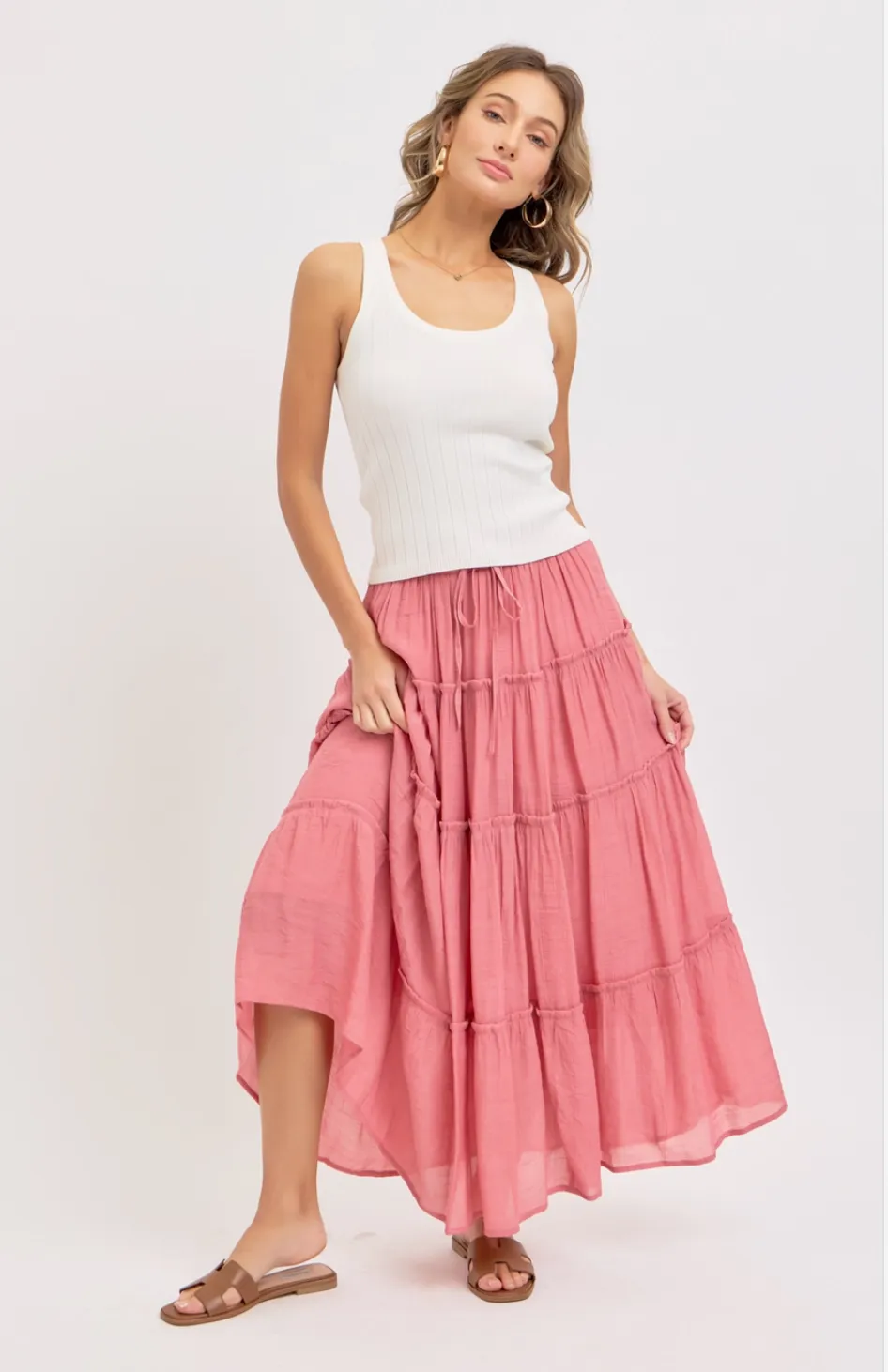 Dusty Rose - Tiered Maxi Skirt