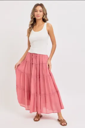 Dusty Rose - Tiered Maxi Skirt
