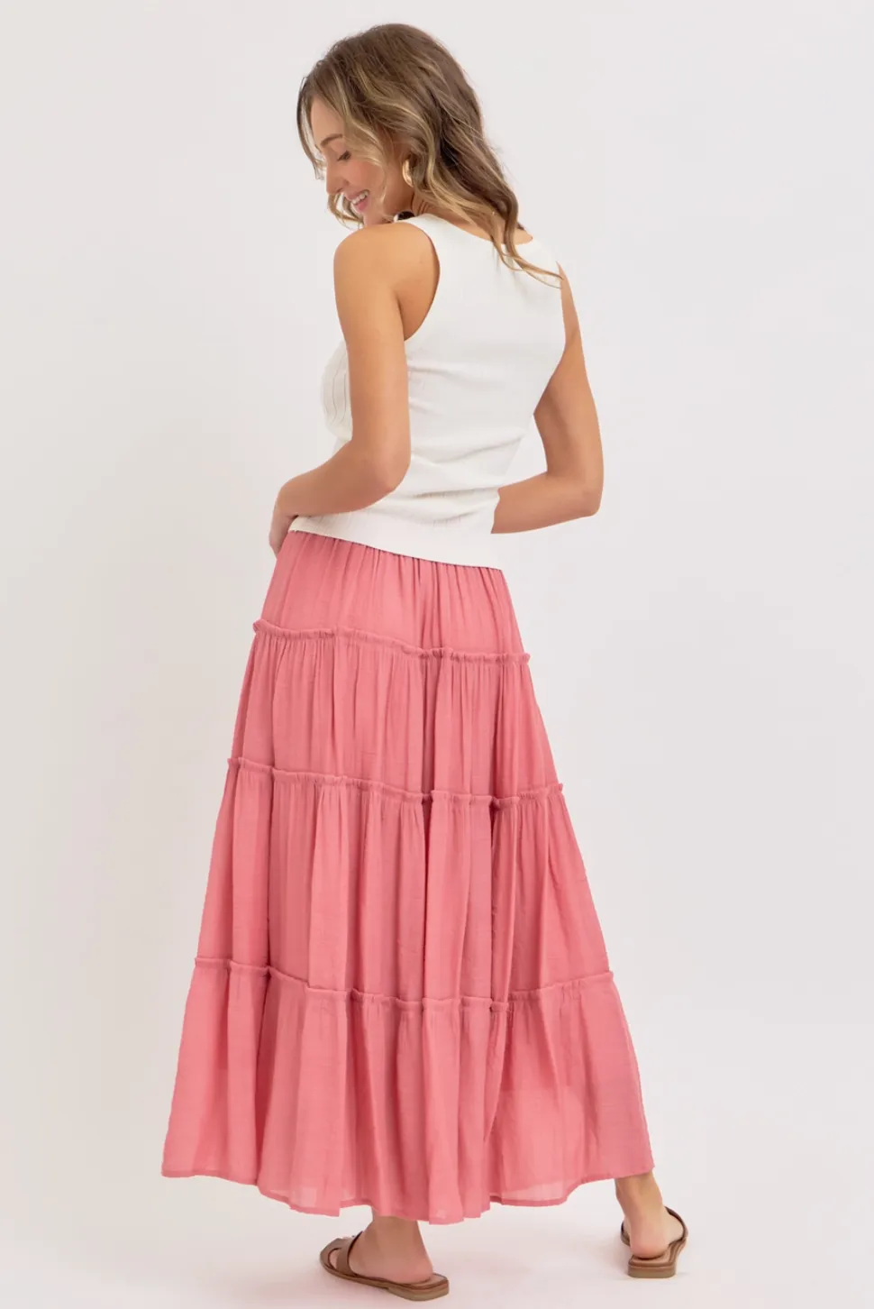 Dusty Rose - Tiered Maxi Skirt