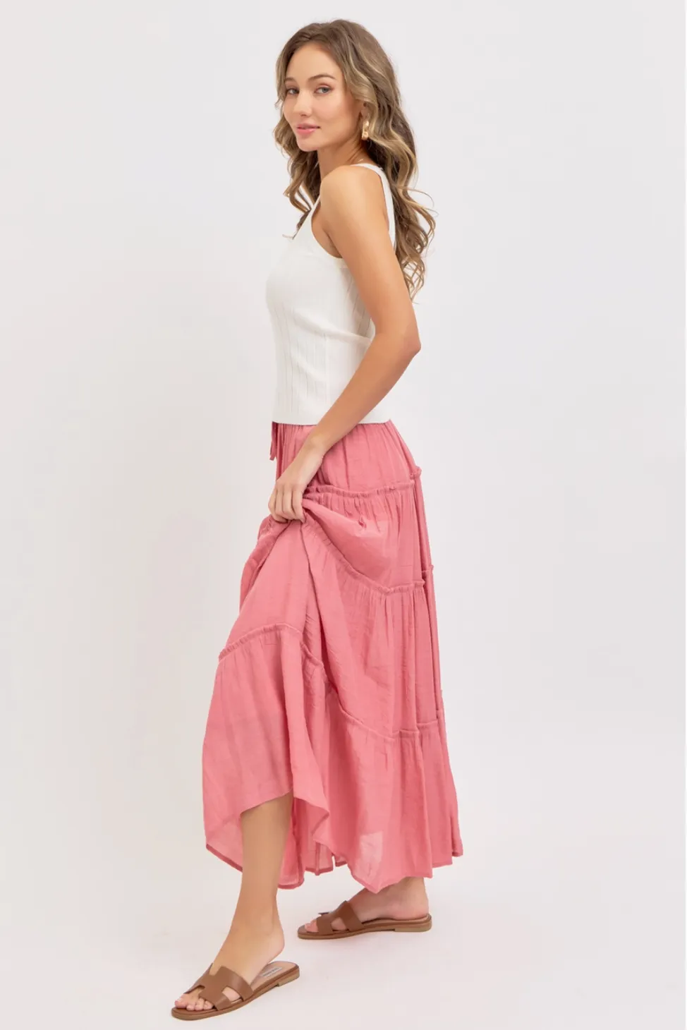 Dusty Rose - Tiered Maxi Skirt