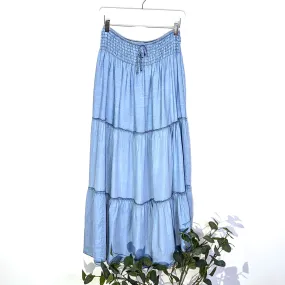 Elasticated waist tiered long lyocell skirt (M)