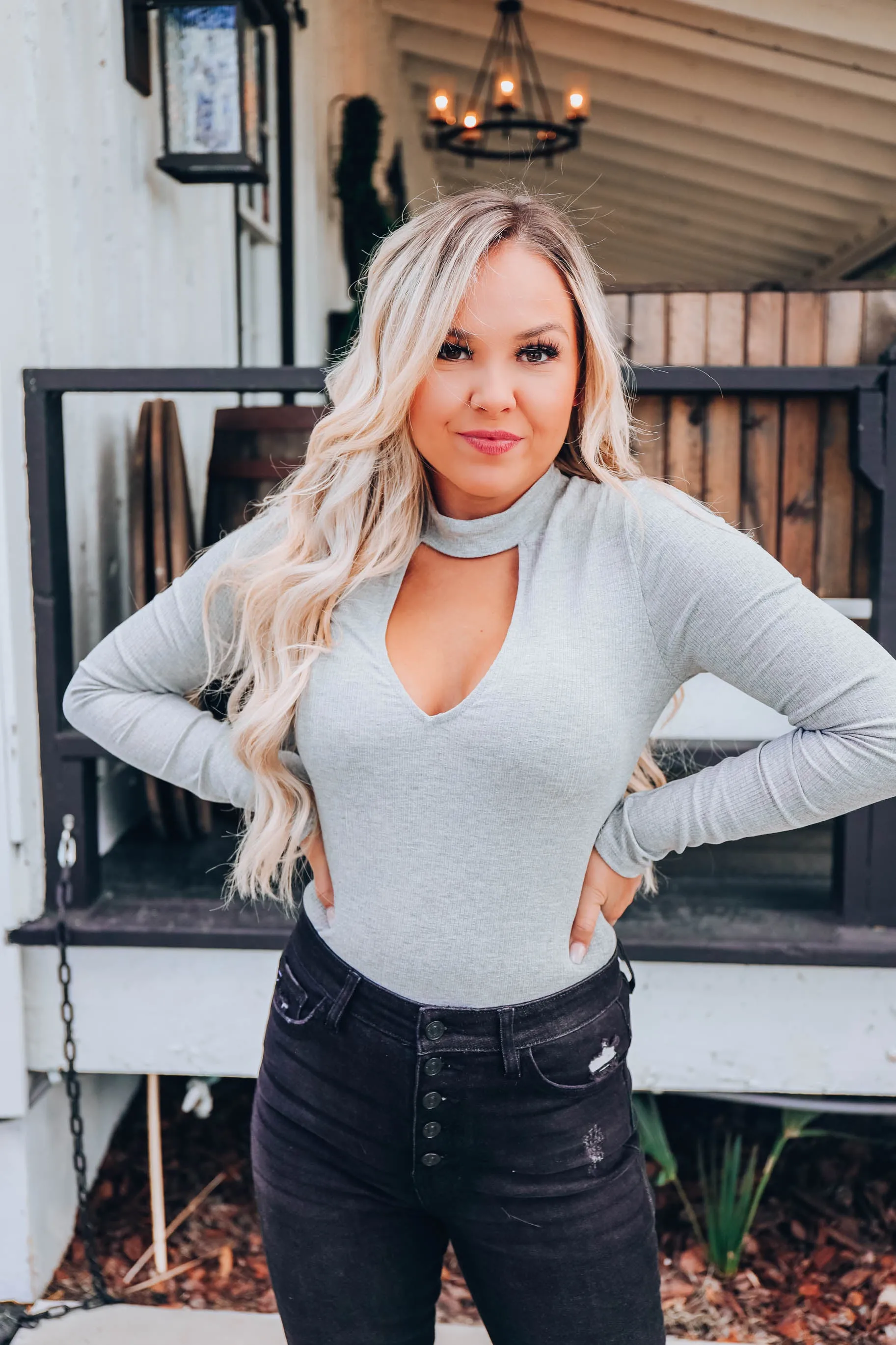 Elegant Silhouette Bodysuit - Grey