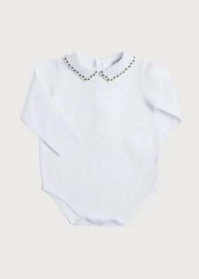 Embroidered Polo Collar Bodysuit in White (0mths-2yrs)
