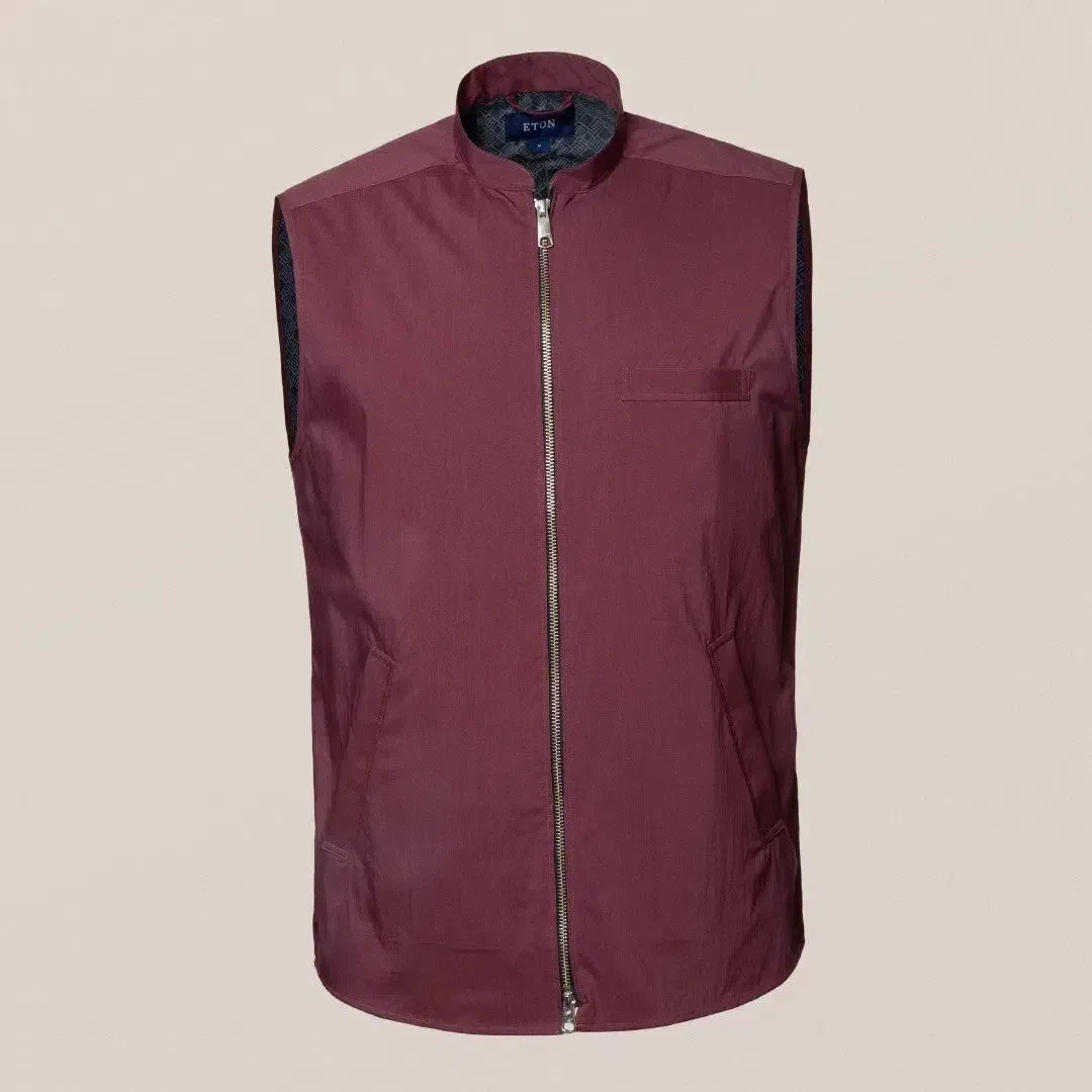 Eton Classic Fit Zip Close Gilet Dark Red