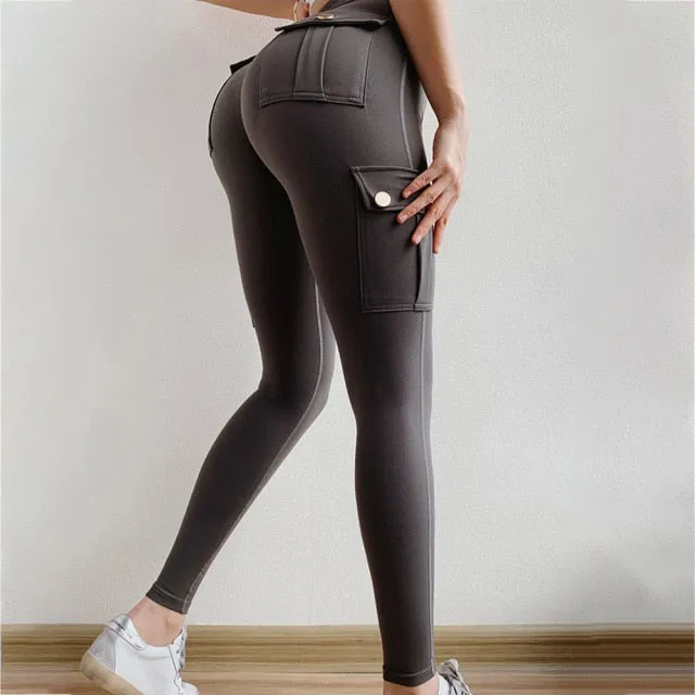 FashionSierra - High Waist Push Up Polyester Workout Leggings Cargo Pants