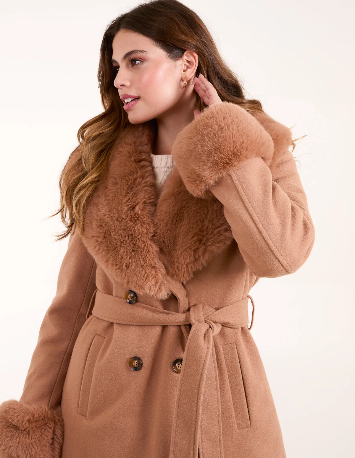 Faux Fur Belted Coat