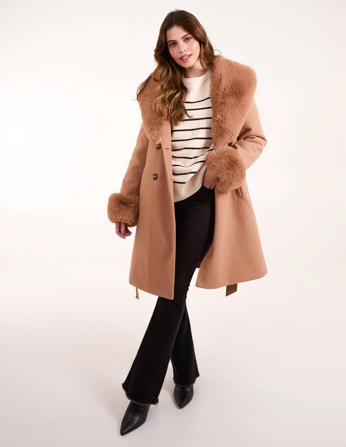 Faux Fur Belted Coat