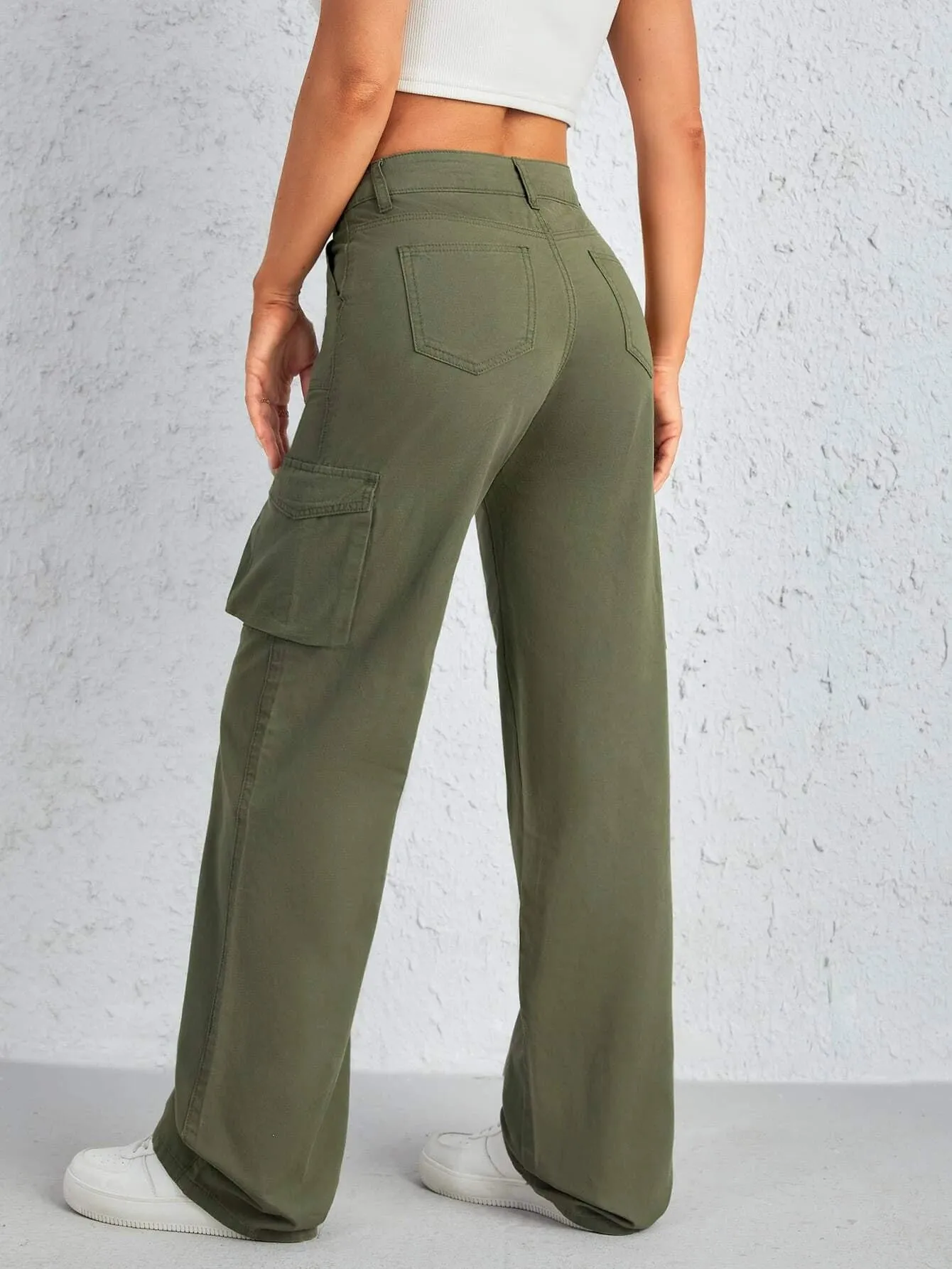 Flap Side Pocket Plain Cargo Jeans
