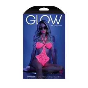 Glow Black Light Halter Bodysuit w/Open Sides Neon Pink S/M