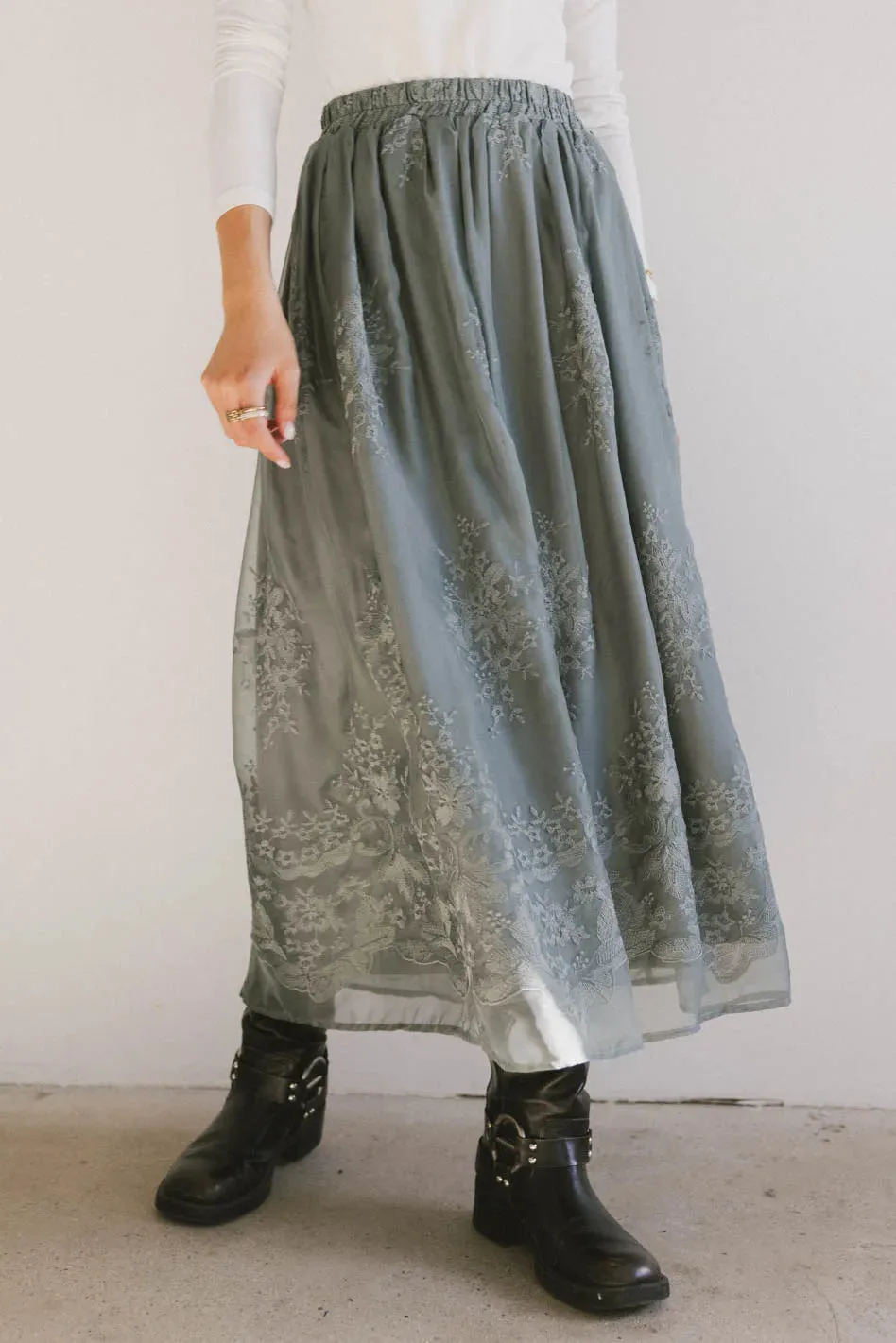 Grace Floral Tulle Skirt in Teal
