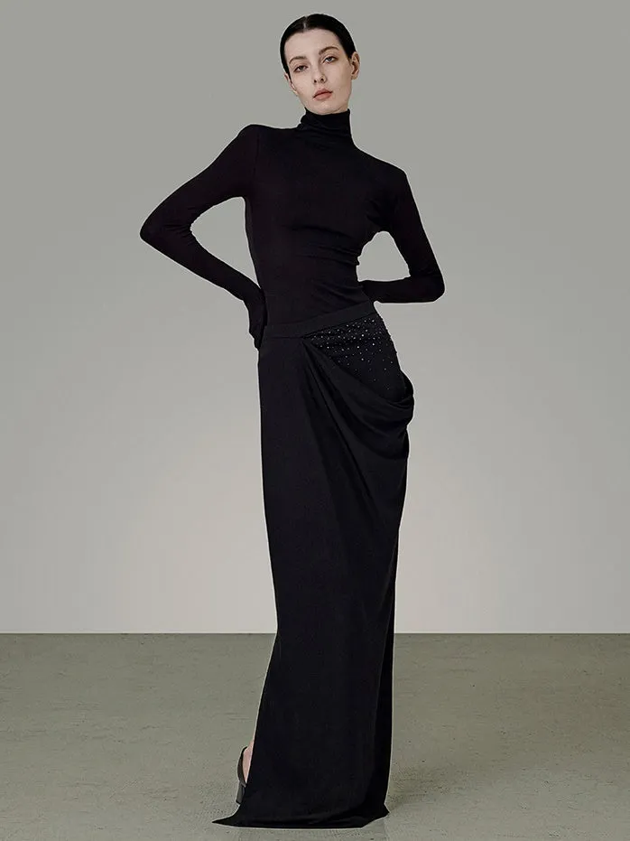 Gradient Rhinestone Drape Floor-length Skirt