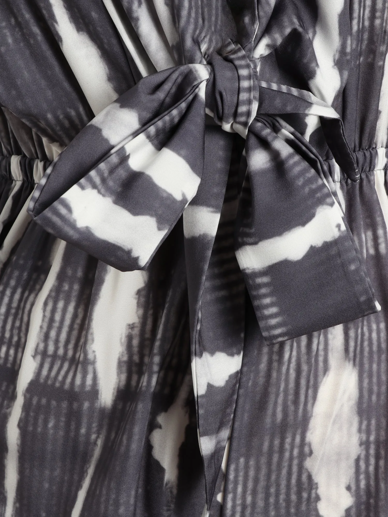 Gray Print Bow Tie Jumpsuit